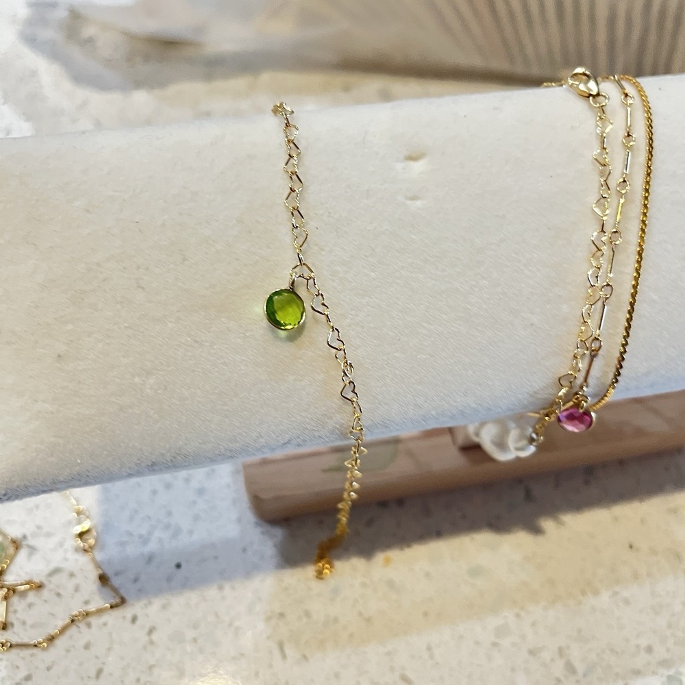 Gold Filled Heart Chain Bracelet Green Tourmaline Gold-filled Charm Luxe - Picture 6 of 6
